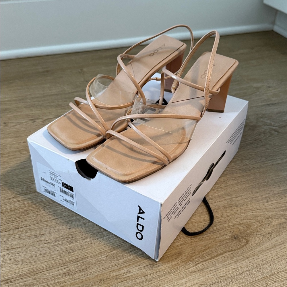Aldo Beige Strappy Block Heels size 9